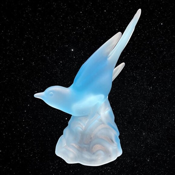 L.E Smith Art Glass Satin Frosted Light Blue Bird Figure 8.75”T 6”W - Picture 5 of 11